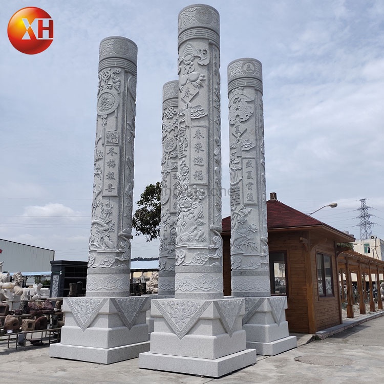 Hand Carved Four Season Culture Column For Outdoor Plaza Landscape Decoration