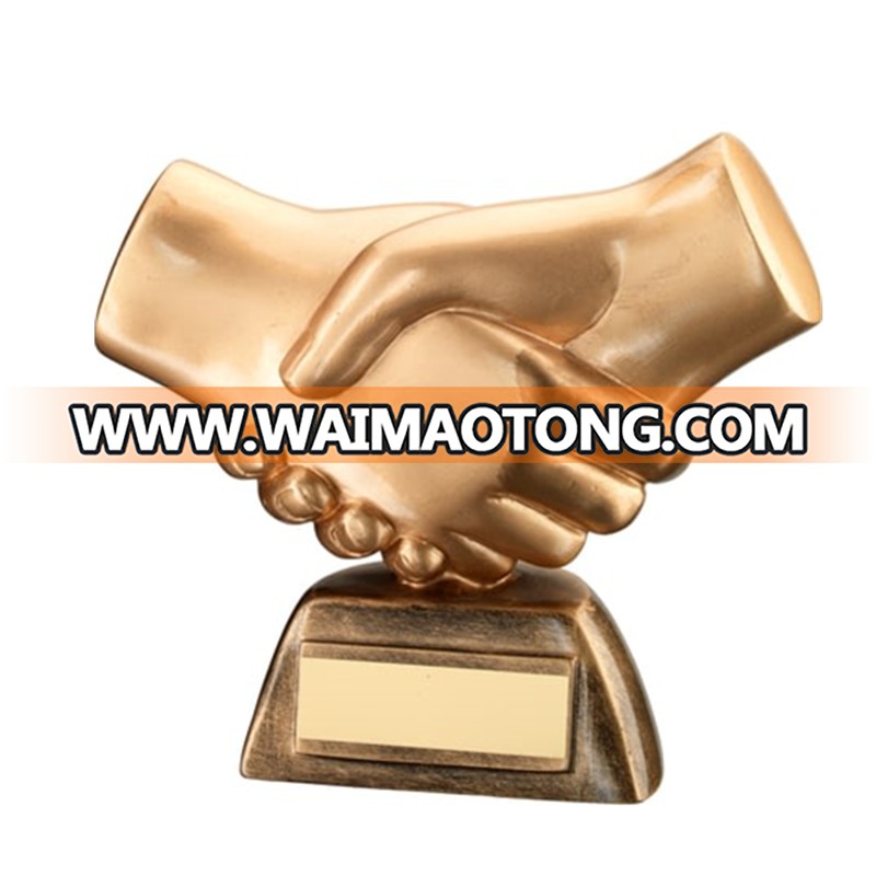 Gold/Bronze Resin Handshake Trophy Corporate Figurine