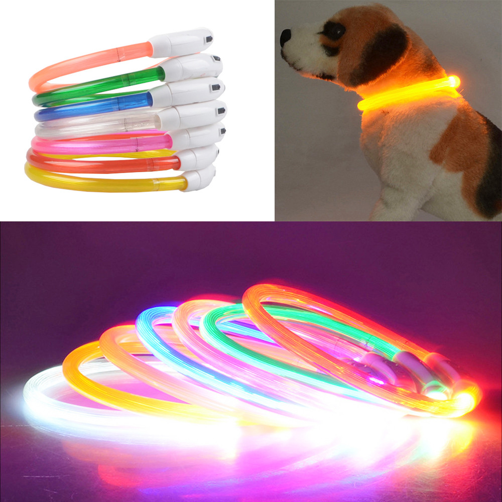 8 Colors LED Pet Dog Collars USB Rechargeable Glowing Adjustable Cuttable Waterproof Neck Ring Necklace for Cat Night Safe