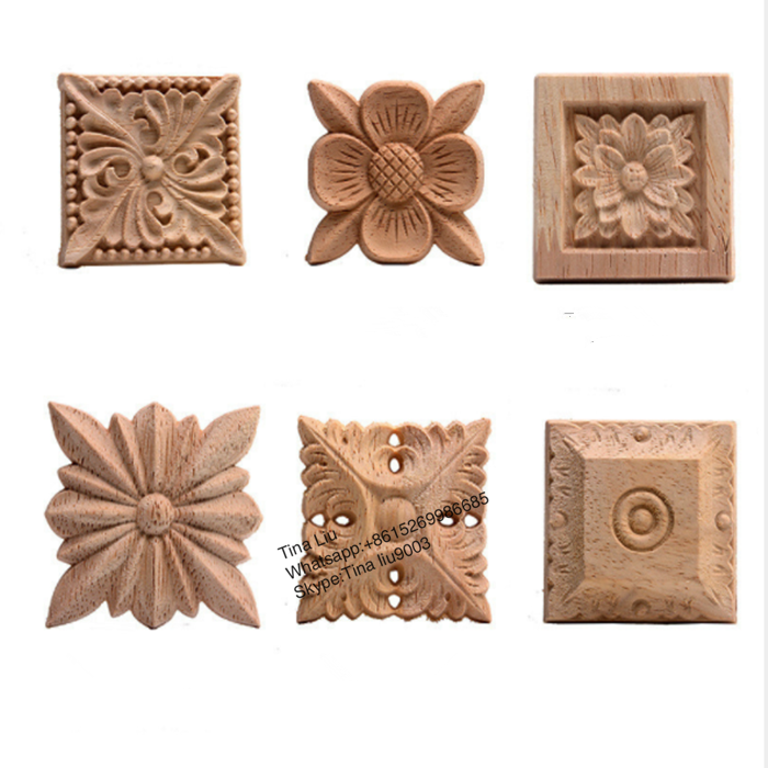 8*8cm Decorative Small Rubber Wood Flower Corner Block Carving Rosette