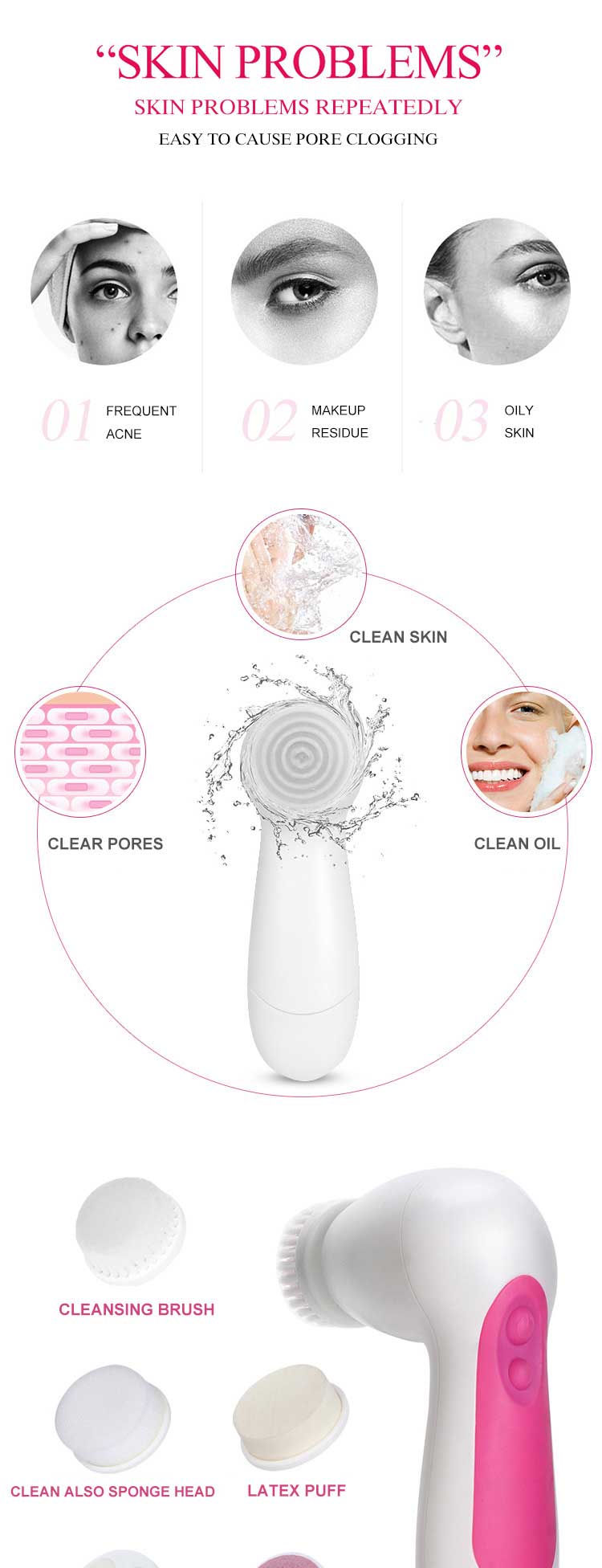 5 in 1 mini face cleaning exfoliator spin brush Beauty Care Massage Electric Facial Cleansing Brush, Skin Care Face Massager