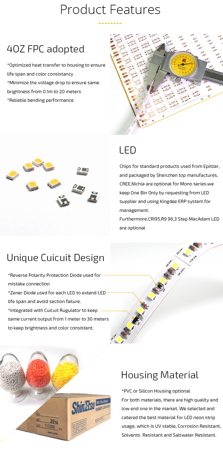 PVC housing IP68 rated waterproof smd 2835 led strip light flexible led neon tube