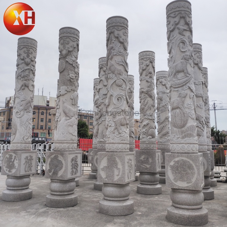 Hand Carved Large Size Decorative Granite Stone Pillar Chinese Zodiac Culture Column For Sale