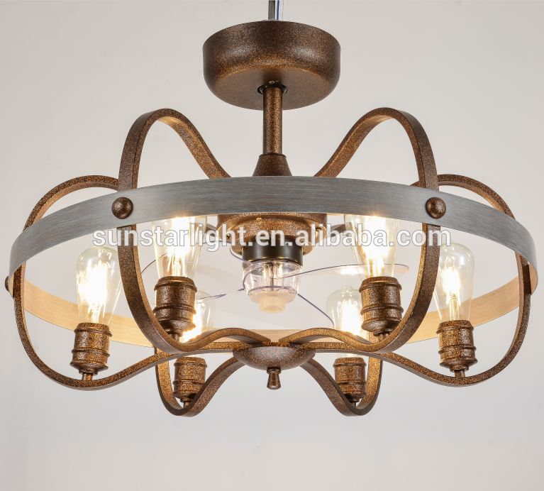 Loft Retro Industrial Iron Vintage Metal Chandelier Pendant Lamp Energy Saving Ceiling Fan Light