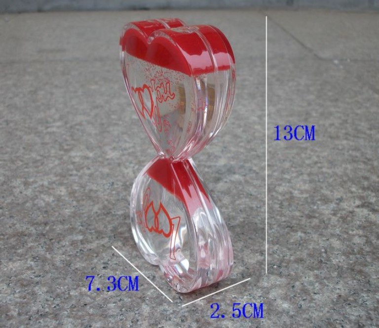 Custom Heart shape Acrylic floating colorful oil and water toys liquid hourglass sand timer