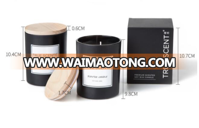 Matt Black Glass Candle Jar With wood lid Lid Glass Candle Container