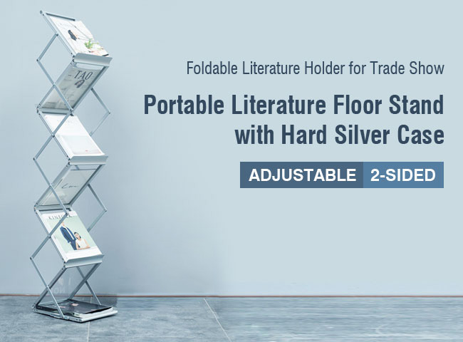 US Stock Foldable Literature Holder for Trade Show, Portable Literature Floor Stand, Adjustable, 2-Sided