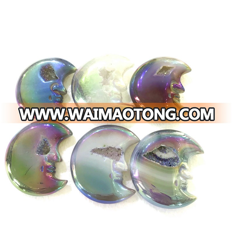 Wholesale crystal moon beautiful aura agate geode moon face for gifts