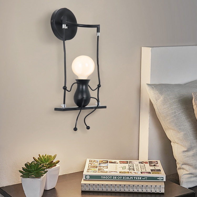 Nordic Modern  living room   Light E27 art black  mini human wall lamp for children' s bedroom