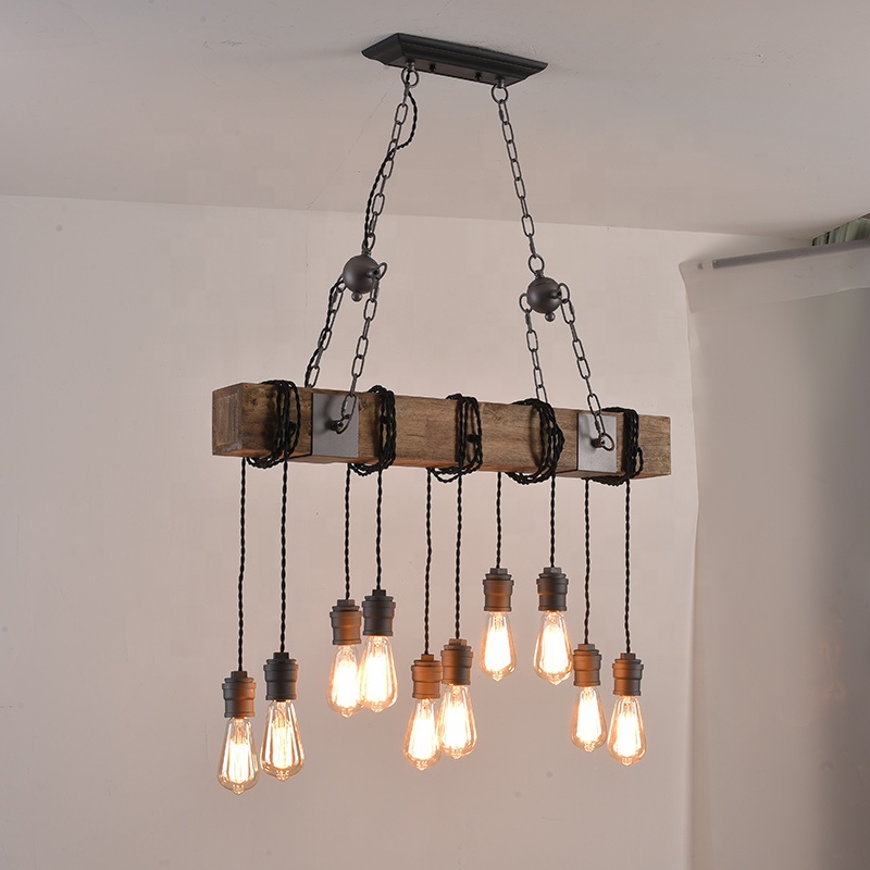 Vintage Natural wood beaded chandelier industrial loft hanging pendant lights