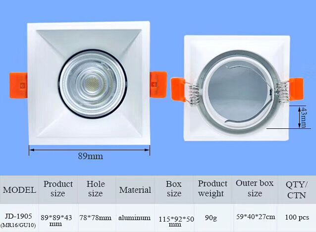 Die casting aluminum led light trim cover  recessed down lighting housing MR16 GU10