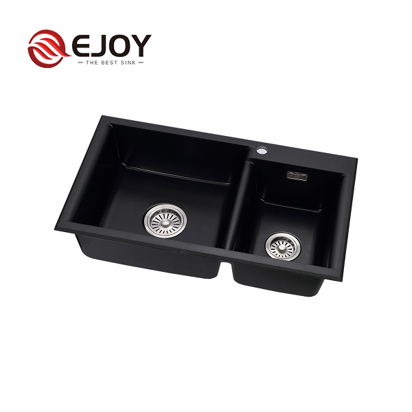 EJOY High Quality Customized artifical stone quartz granite Double Bowl kitchen sink Hotel Home Restaurant Farm use H8107