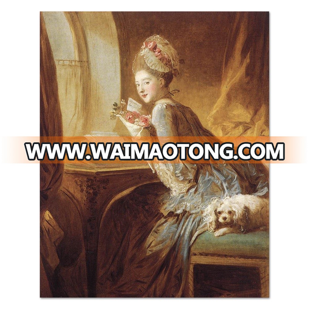 Hand-made Antique Luxurious French Fragonard Rococo Style Oil Painting of Young