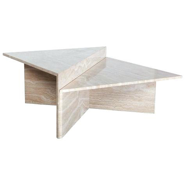 Nesting natural stone furniture set of two triangle design marble travertine coffee table