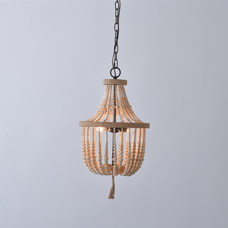 Wholesale vintage style decorative jute pendant lamp and wood beads pendant light D9621-1