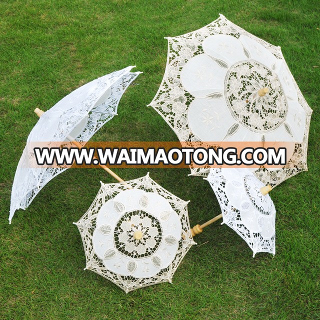 Cotton Embroidery Bride Umbrella White Ivory Lace Parasol Umbrella Photo Studio Props Wedding Umbrella Decorations