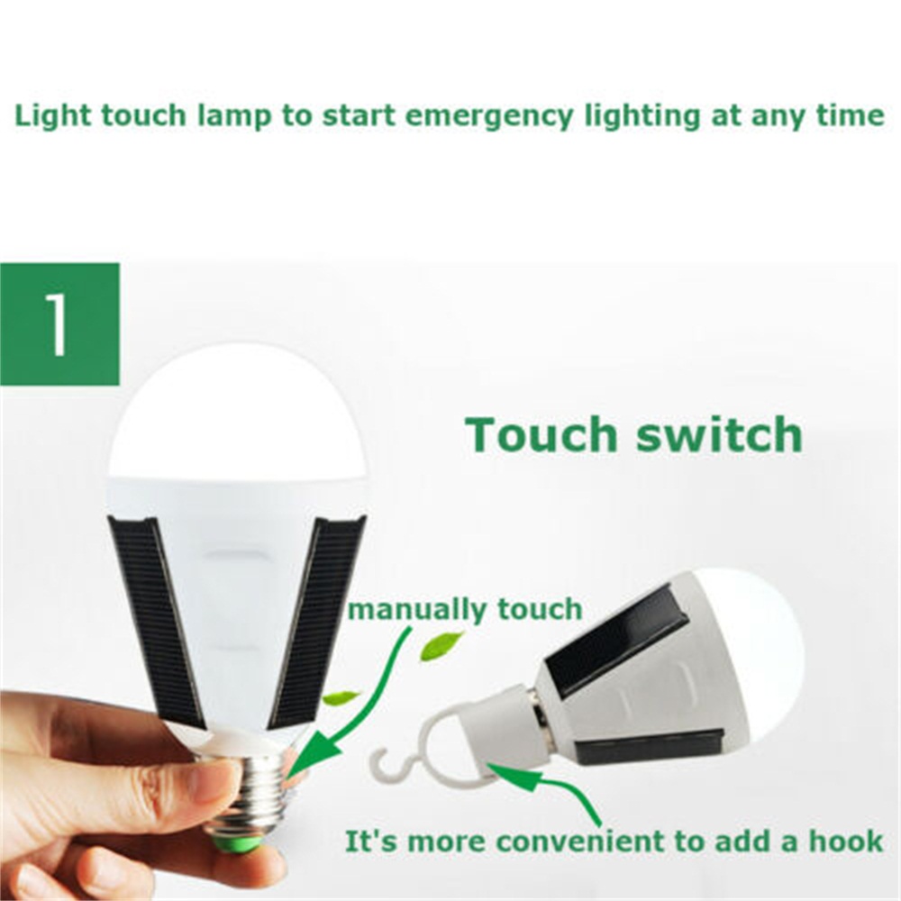 Waterproof LED Solar Light Bulb Outdoor 7W E27 Portable 4 Hiking Fishing Camping Emergency Light