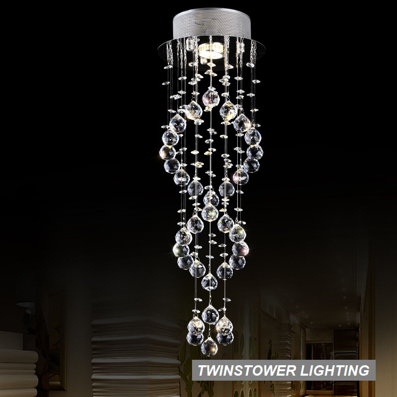 Modern style simple crystal chandelier villa living room chandelier LED revolving stair lamp hanging lamp