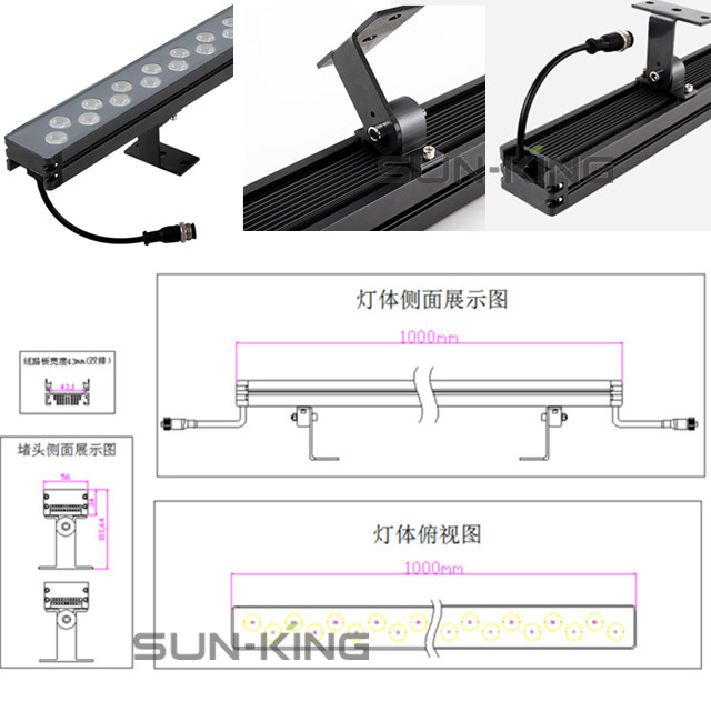 Waterproof linear 2700K 4000K red green garden villa decorative lighting 36W 48W led outdoor wall wash lamp