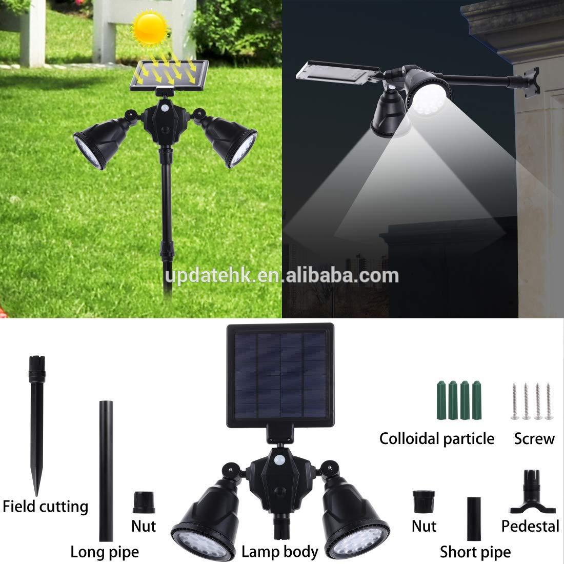 Outdoor Dual LED Solar Patio Light PIR Motion Detector Upgraded Sun Charging Spot light