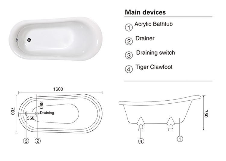 acrylic bath tub bathtub with four legs