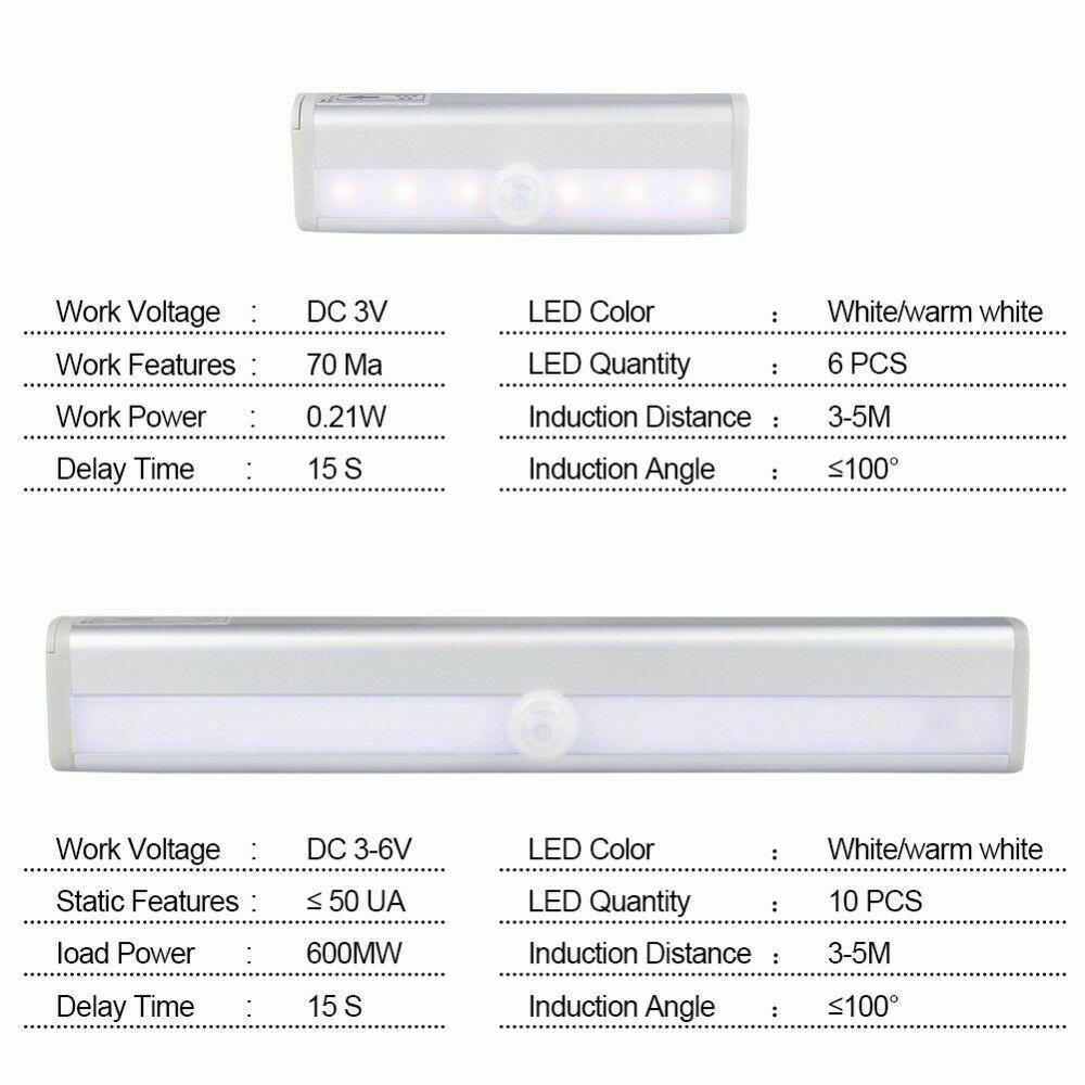 98mm 6LEDs LED Closet Light Motion Sensor Battery Powered Desk Drawer Lamp Under Cabinet Night Light