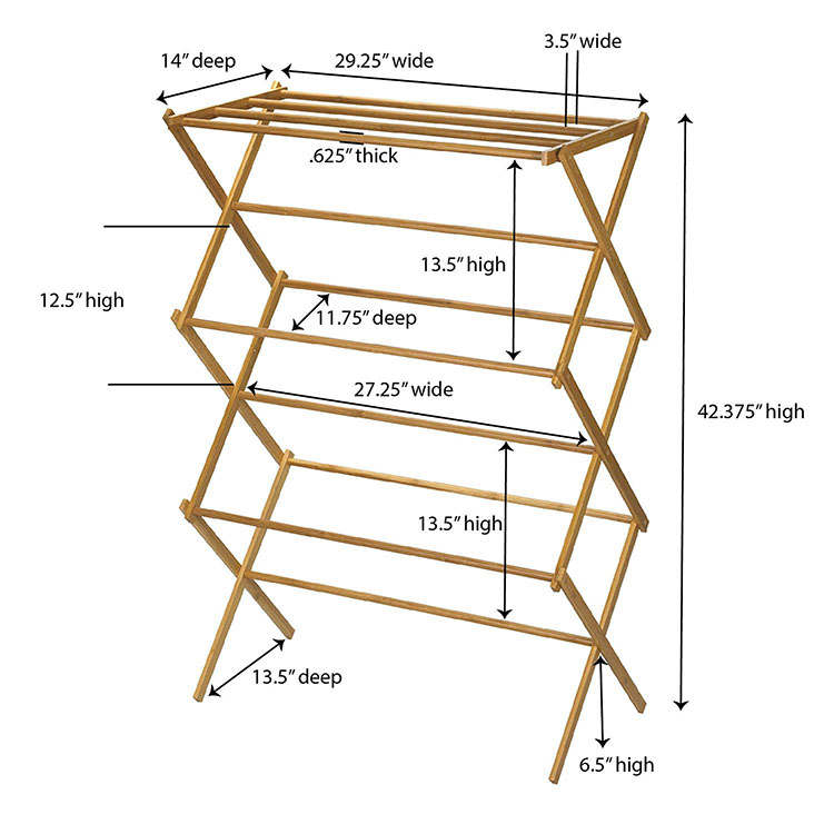 Wooden Heavy Duty Clothes Drying Stand Bamboo Clothes Drying Rack