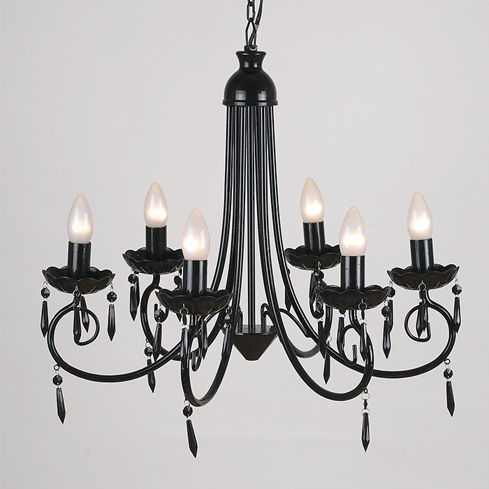 Living Room gloss black classical Iron Antique acrylic Chandeliers 6 Lights