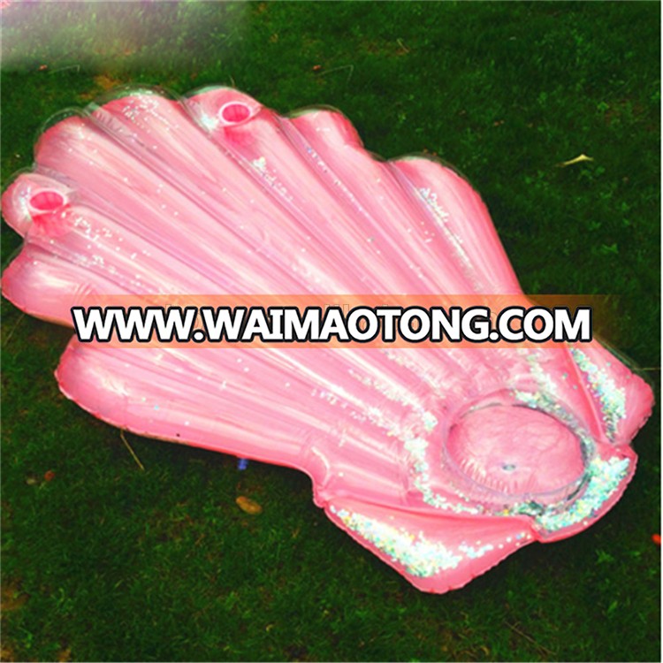 Pink glitter inflatable seashell float mattress for swimming toy