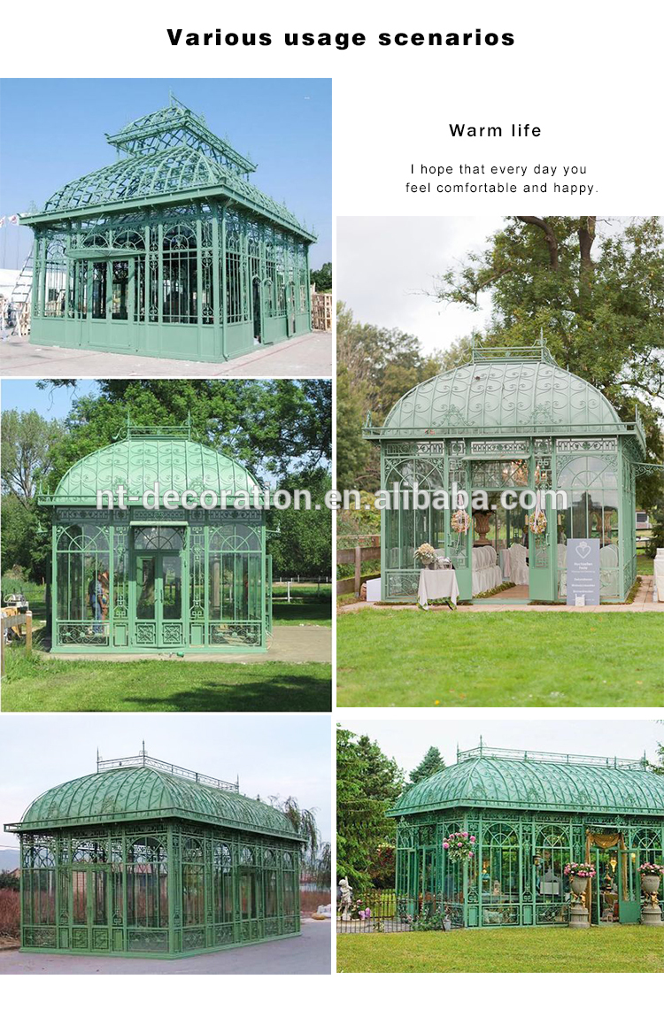 Large outdoor used antique wrought iron gazebo NTIG-041Y