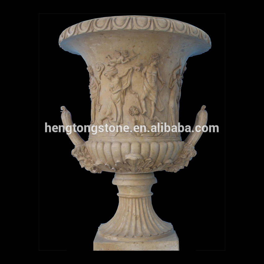 Large garden sculpture of marble flowerpot