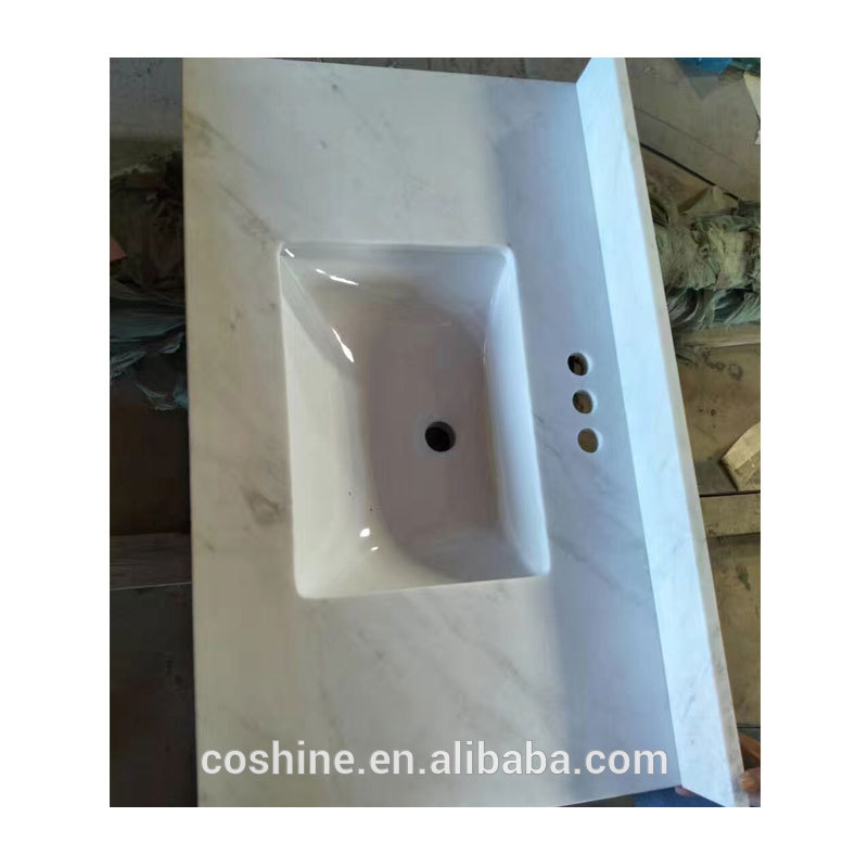 3 Parallel Tap Holes Castro White Marble Vanity Top