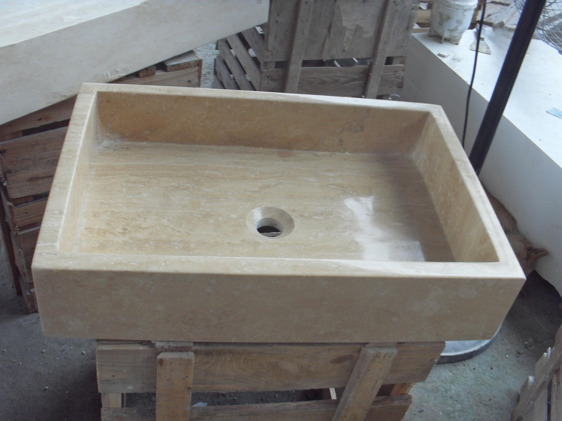 square stone basin marble sink beige bathroom sink