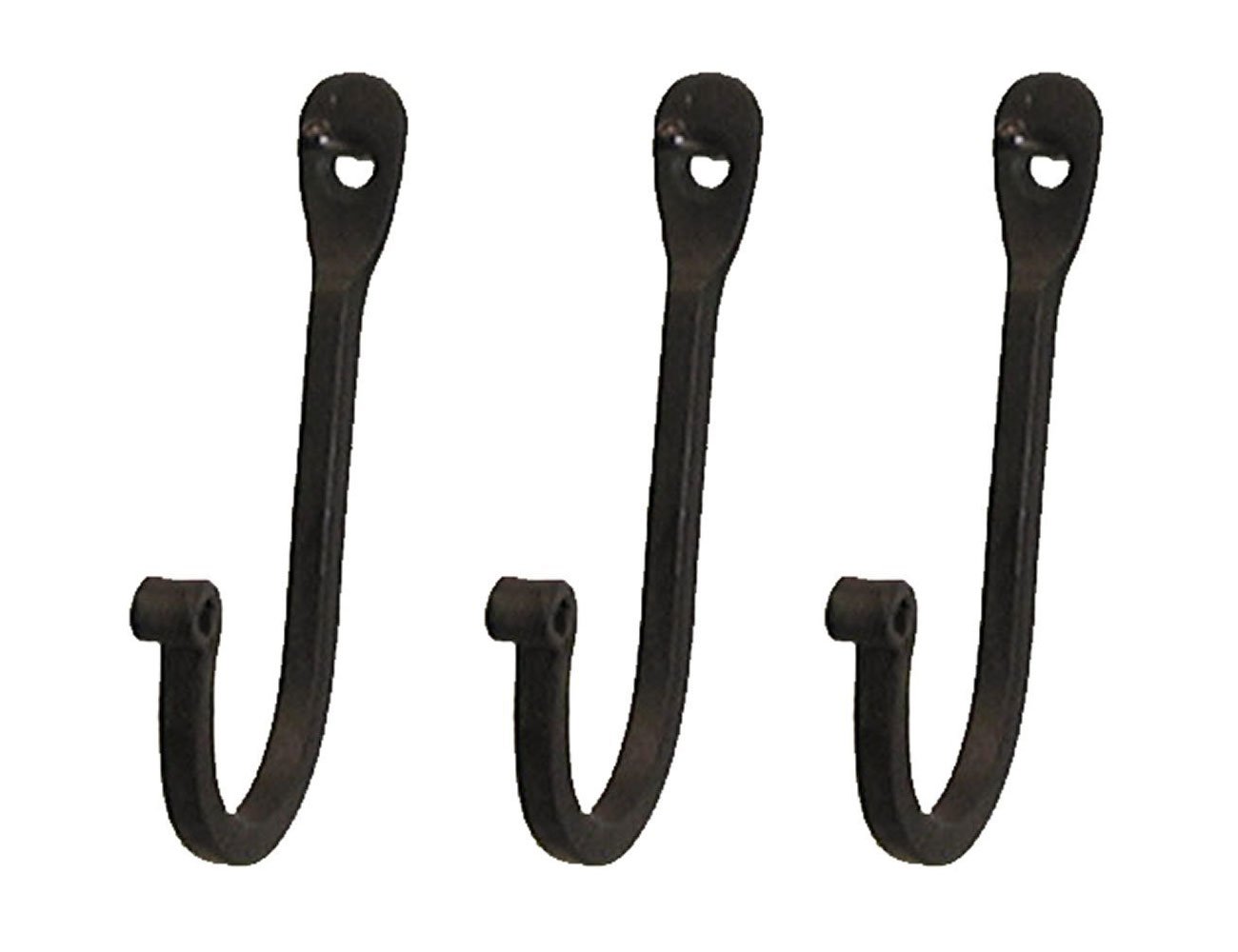 Hanssz Early American Single Prong Wrought Iron Hooks Set of 2 Rustic Curved Metal Fasteners Colonial Modern Wall Hooks