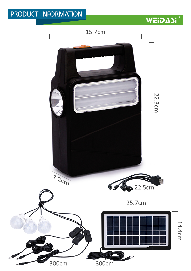 multifunctional outdoor lighting system of solar emergency kit with three bulbs