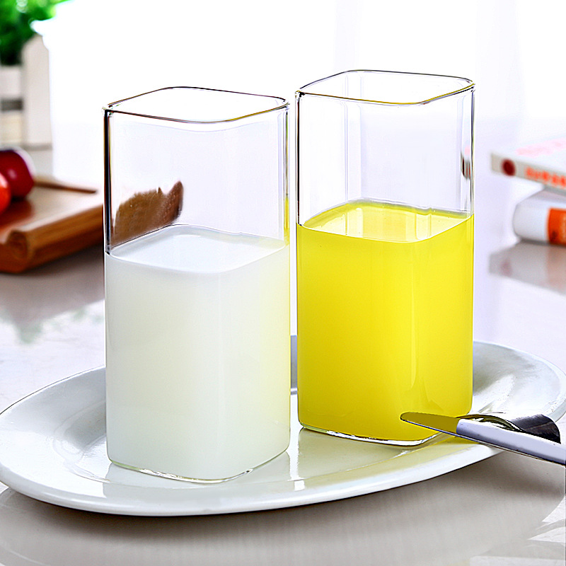 400ml Square Shape Borosilicate Glass Cup Milk Glass Cup