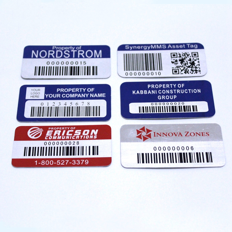 Custom Asset tags for Equipment anodized aluminum Barcode serial numbers 3M adhesive