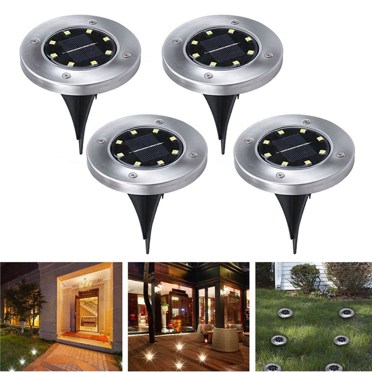 Garden Landscape Solar Powred Disk Lights, Outdoor Waterproof Pathway Yard Deck Lawn Patio Walkway Ground Solar Spike Lights