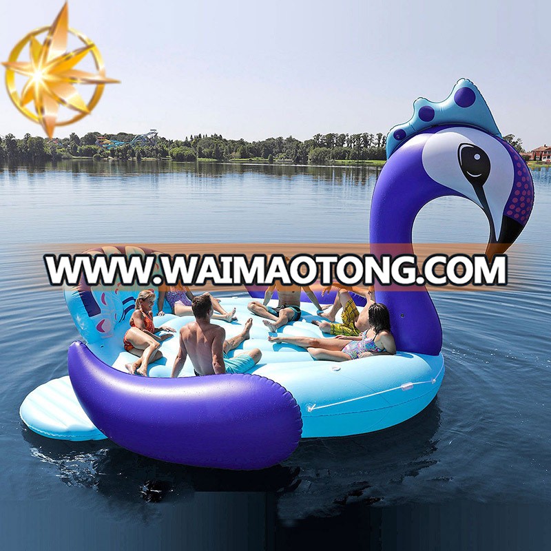 6 People's large inflatable peacock pool floating island water party floating hovercraft swimming ring toy