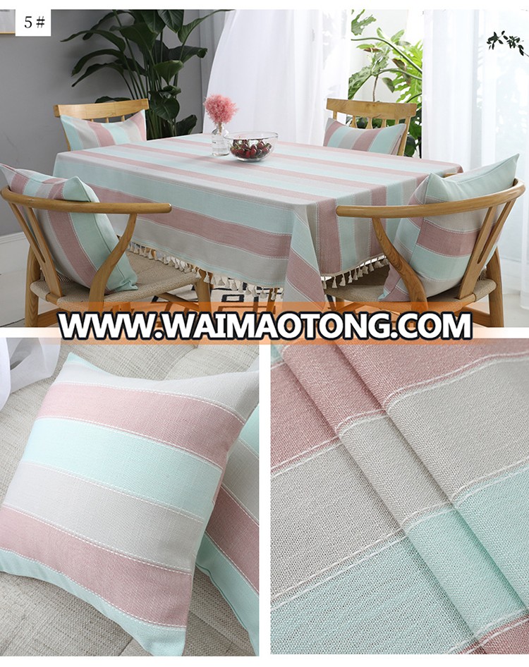 Simple Design Table Cloth Plain Color Striped Cotton Linen Dining Table Cloth