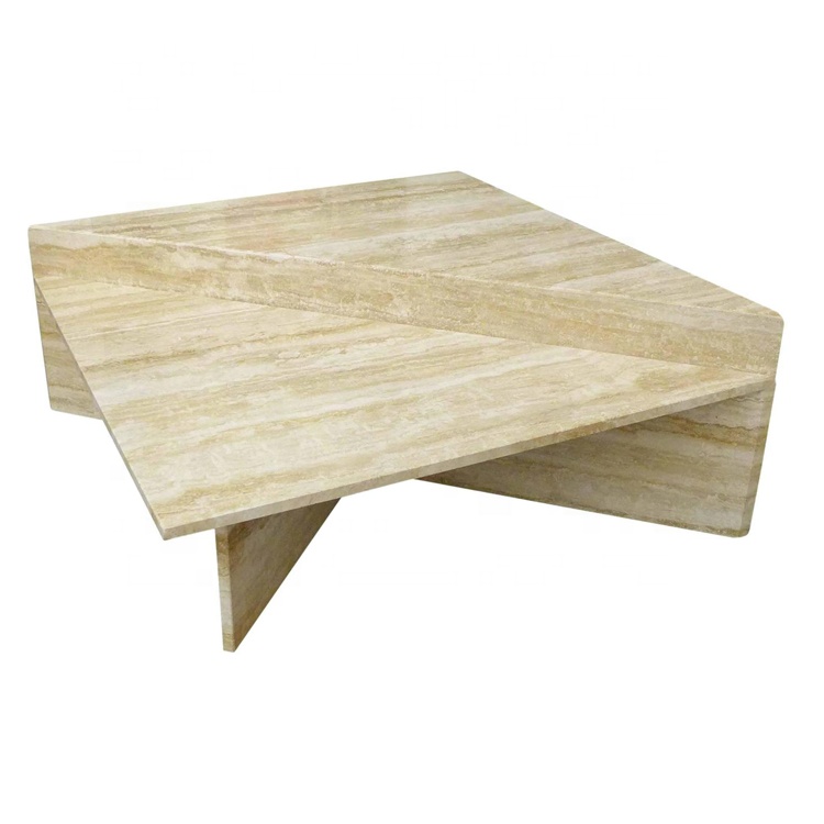 Nesting natural stone furniture set of two triangle design marble travertine coffee table