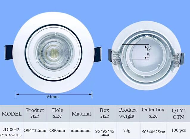 Die casting aluminum led light trim cover  recessed down lighting housing MR16 GU10