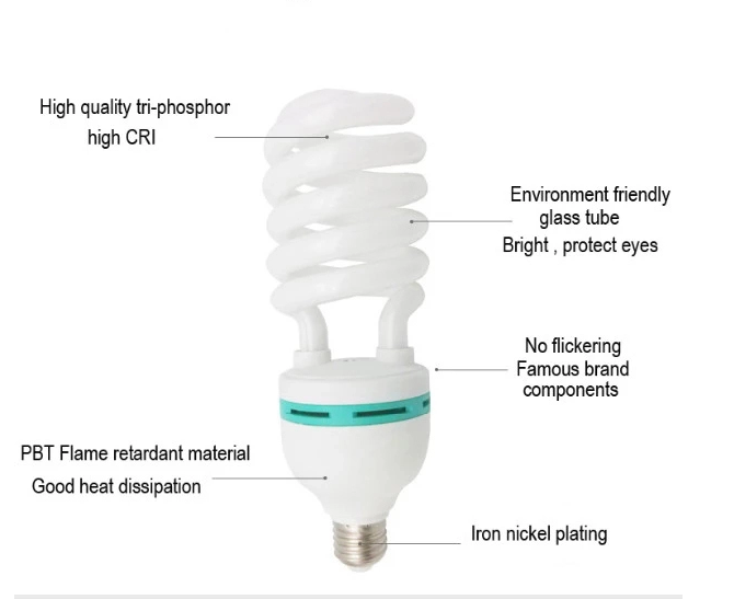 New glass tube ballast PBT housing E27 B22 base CFL half spiral energy saving lamp high lumen and quality 25w 45w 75w 85w