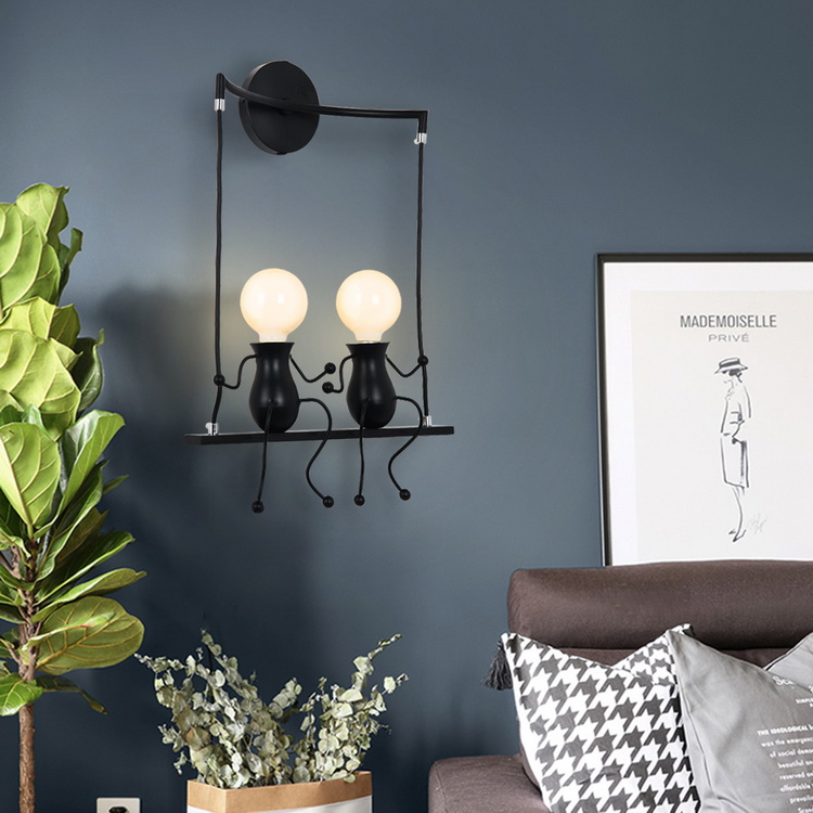 Nordic Modern  living room   Light E27 art black  mini human wall lamp for children' s bedroom