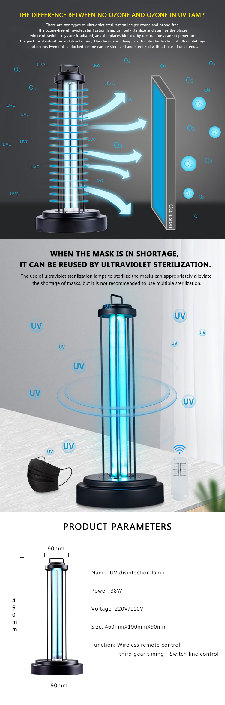 Profession germicidal lamp for sterilize portable uv stick ultraviolet disinfection lamp