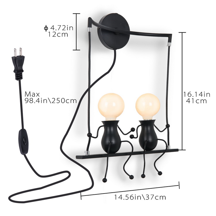 Nordic Modern  living room   Light E27 art black  mini human wall lamp for children' s bedroom