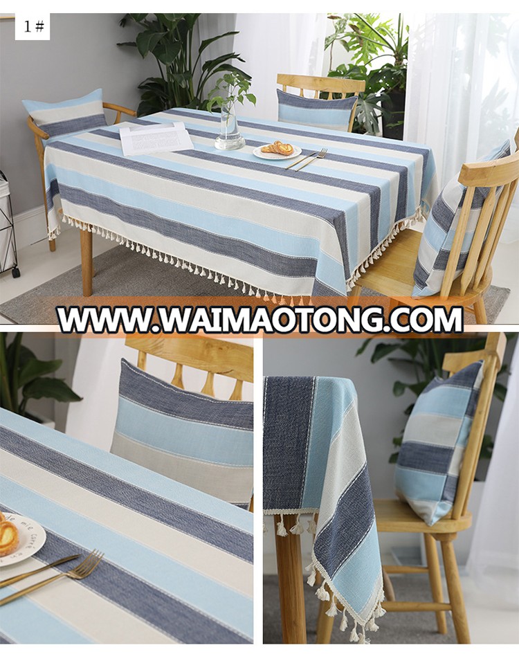 Simple Design Table Cloth Plain Color Striped Cotton Linen Dining Table Cloth