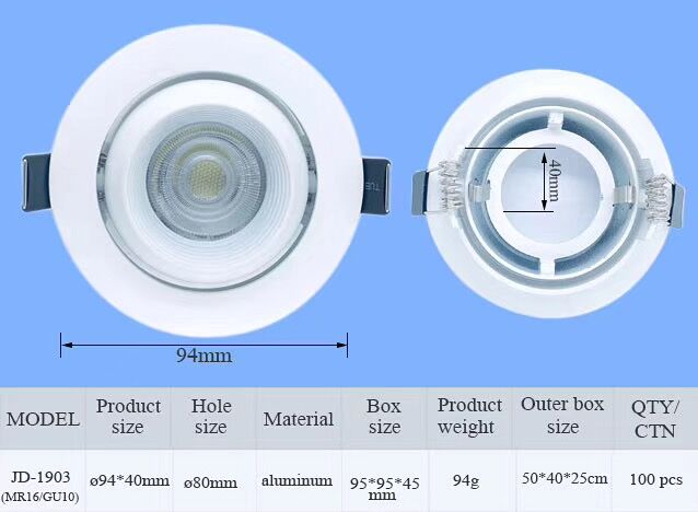 Die casting aluminum led light trim cover  recessed down lighting housing MR16 GU10