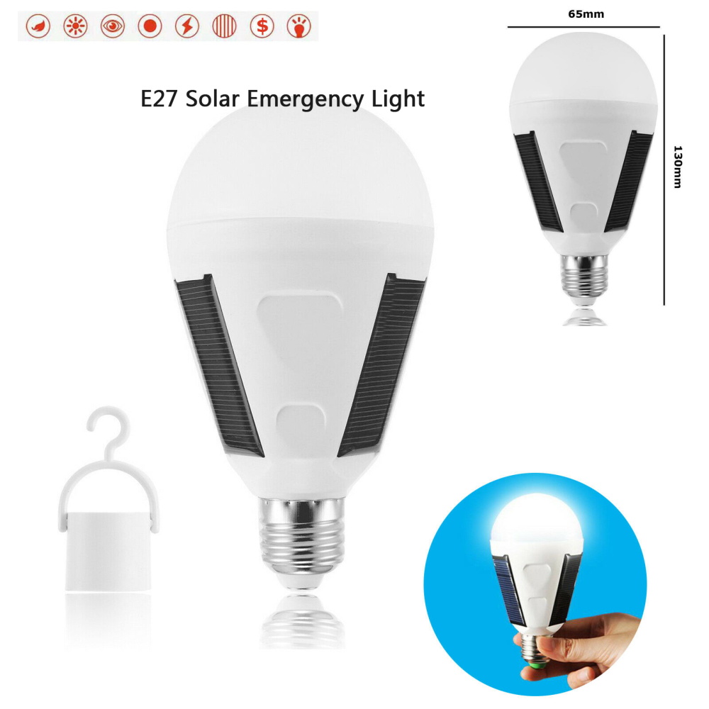 Waterproof LED Solar Light Bulb Outdoor 7W E27 Portable 4 Hiking Fishing Camping Emergency Light