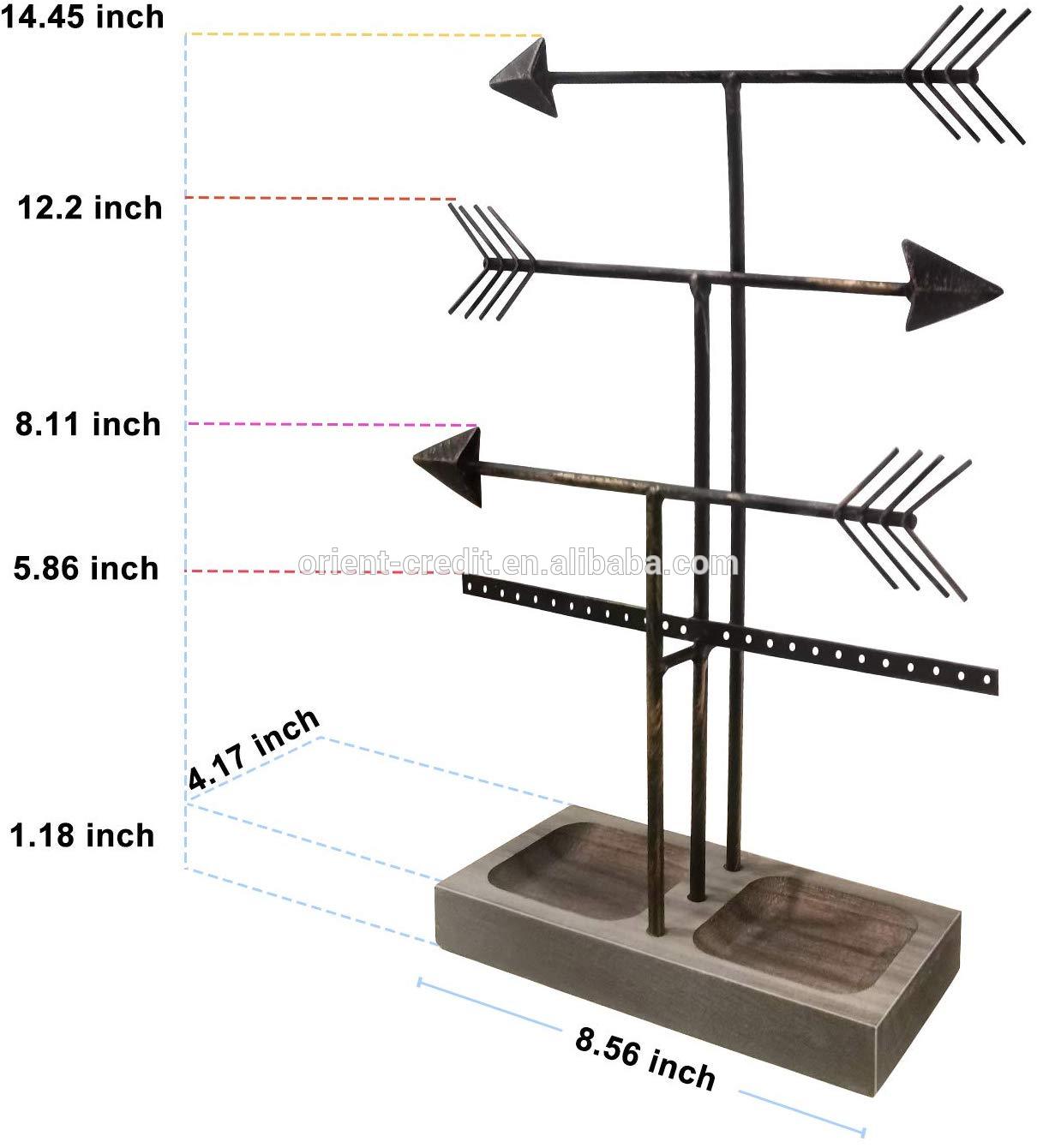 Wood Necklace Holder Jewelry Stand Necklace Stand Jewelry Organizer 3 Plus 1 Tier with Wood Tray to Organize Necklaces